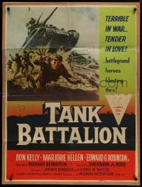 8b009 TANK BATTALION 30x40 1958 cool artwork of Korean War battleground heroes blasting thru!