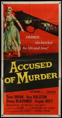 8b603 ACCUSED OF MURDER 3sh 1957 cool sexy girl and gun noir image, she battled for life & love!