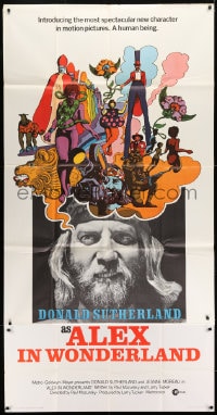 8b609 ALEX IN WONDERLAND 3sh 1971 wild image of Donald Sutherland, psychedelic art!