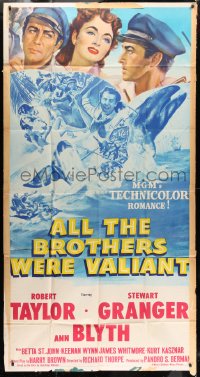 8b612 ALL THE BROTHERS WERE VALIANT 3sh 1953 Robert Taylor, Stewart Granger, cool whaling artwork!