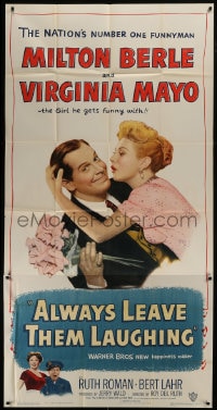 8b614 ALWAYS LEAVE THEM LAUGHING 3sh 1949 great romantic image of Milton Berle & Virginia Mayo!