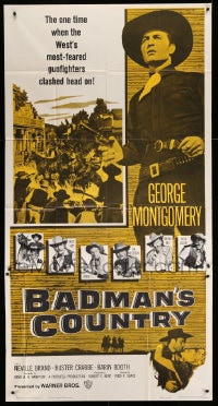 8b630 BADMAN'S COUNTRY 3sh 1958 George Montgomery as Pat Garrett, Buster Crabbe as Wyatt Earp!