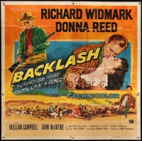 8b329 BACKLASH 6sh 1956 art of Richard Widmark & Donna Reed, suspense that cuts like a whip!