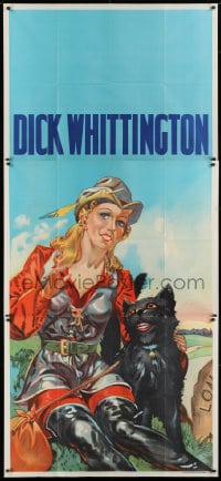 8b075 DICK WHITTINGTON stage play English 3sh 1930s cool art of sexy female lead & smiling cat!