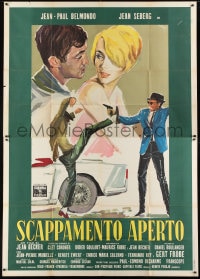 8b098 BACKFIRE Italian 2p 1964 great Ercole Brini art of Jean Seberg & Jean-Paul Belmondo!