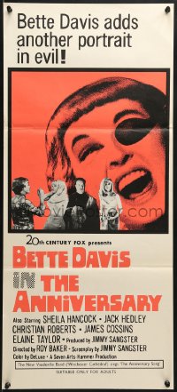 8c785 ANNIVERSARY Aust daybill 1967 Bette Davis with funky eyepatch in English horror!