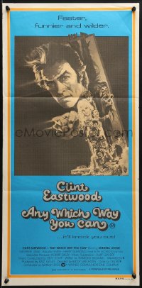 8c786 ANY WHICH WAY YOU CAN Aust daybill 1980 cool artwork of Clint Eastwood & Clyde by Bob Peak!