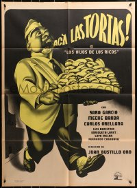 8c326 ACA LAS TORTAS Mexican poster 1951 Ernesto Garcia Cabral art of man with bakery goods!