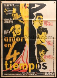 8c327 AMOR EN 4 TIEMPOS Mexican poster 1955 Arturo de Cordova, Silvia Pinal, Resortes, sexy art!