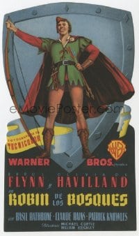8c054 ADVENTURES OF ROBIN HOOD die-cut Spanish herald 1948 best art of Errol Flynn as Robin Hood!