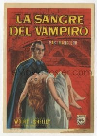 8c072 BLOOD OF THE VAMPIRE Spanish herald 1966 different art of Wolfit carrying Barbara Shelley!