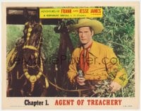 8d202 ADVENTURES OF FRANK & JESSE JAMES chapter 1 LC R1956 full-color c/u of Clayton Moore w/ gun!