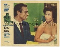 8d408 DR. NO LC #3 1962 Sean Connery as James Bond stares at sexy Zena Marshall wearing only towel!