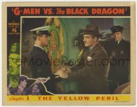 8d485 G-MEN VS. THE BLACK DRAGON chapter 1 LC 1943 agent grabs man's knife, The Yellow Peril, color!