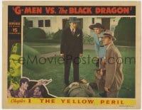 8d487 G-MEN VS. THE BLACK DRAGON chapter 1 LC 1943 Rod Cameron by dead body, Yellow Peril, color!