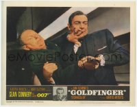 8d497 GOLDFINGER LC #5 1964 c/u of Sean Connery as James Bond wrestling gun from Gert Frobe!