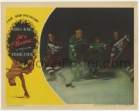 8d587 IT'S A PLEASURE LC 1945 great ice hockey scene + Sonja Henie ice skating border art!