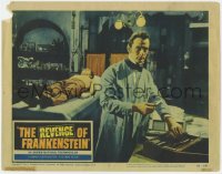 8d784 REVENGE OF FRANKENSTEIN LC #5 1958 Francis Matthews in lab by Peter Cushing on operating table