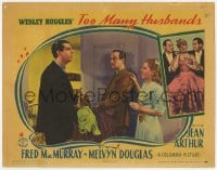 8d918 TOO MANY HUSBANDS LC 1940 Melvyn Douglas & Jean Arthur by Fred MacMurray holding clothes!
