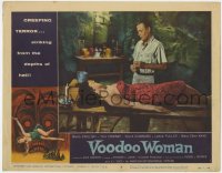 8d945 VOODOO WOMAN LC #5 1957 Tom Conway stands over unconscious Marla English on table!