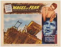 8d946 WAGES OF FEAR LC #1 1955 Henri-Georges Clouzot, Vanel leads explosive truck through oil!