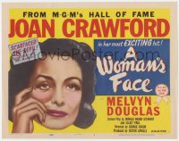8d189 WOMAN'S FACE TC R1954 artwork of Joan Crawford as scarfaced she-devil, Best Picture of 1941!