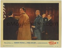 8d985 WRONG MAN LC #4 1957 Alfred Hitchcock, innocent Henry Fonda arraigned in courtroom!