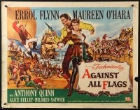 8g462 AGAINST ALL FLAGS style B 1/2sh 1952 art of pirate Errol Flynn w/swashbuckling O'Hara!