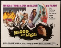 8g525 BLOOD & LACE 1/2sh 1971 AIP, gruesome horror image of wacky cultist w/bloody hammer!