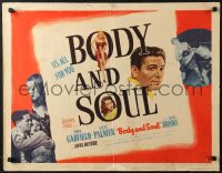 8g532 BODY & SOUL style B 1/2sh 1947 art of boxer John Garfield, Lilli Palmer & sexy Hazel Brooks!