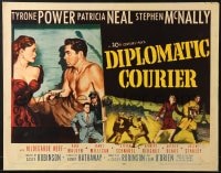 8g595 DIPLOMATIC COURIER 1/2sh 1952 cool art of Patricia Neal pulling a gun on Tyrone Power!