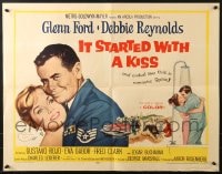 8g711 IT STARTED WITH A KISS style A 1/2sh 1959 Glenn Ford & Debbie Reynolds kissing in shower in Spain!