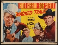 8g778 MARKED TRAILS 1/2sh 1944 great art of cowboy Bob Steele & dapper Hoot Gibson!