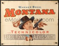 8g791 MONTANA 1/2sh 1950 artwork of Australian Errol Flynn pointing gun + kissing Alexis Smith!