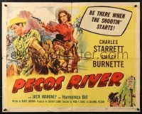 8g827 PECOS RIVER 1/2sh 1951 artwork of Charles Starrett & Smiley on stagecoach by Glenn Cravath!