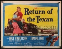 8g859 RETURN OF THE TEXAN 1/2sh 1952 art of Dale Robertson holding Joanne Dru by military jeep!