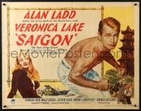 8g868 SAIGON style A 1/2sh 1948 close up of barechested Alan Ladd & sexy Veronica Lake with gun!