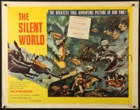 8g888 SILENT WORLD style A 1/2sh 1956 Jacques Cousteau, Louis Malle, art of scuba divers on reef!