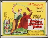 8g922 SWORD OF SHERWOOD FOREST 1/2sh 1961 art of Richard Greene as Robin Hood swordfighting!
