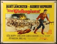 8g957 UNFORGIVEN style A 1/2sh 1960 Burt Lancaster, Audrey Hepburn, directed by John Huston!