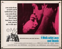 8g975 WALK WITH LOVE & DEATH 1/2sh 1969 John Huston, Anjelica Huston romantic close up!