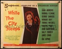8g982 WHILE THE CITY SLEEPS style A 1/2sh 1956 art of Rhonda Fleming in bikini, Fritz Lang noir!