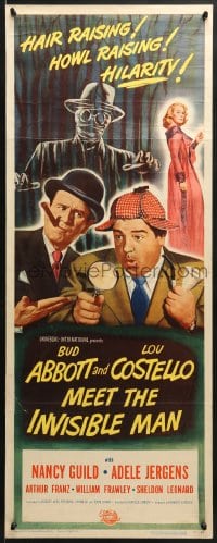 8g001 ABBOTT & COSTELLO MEET THE INVISIBLE MAN insert 1951 great art of Bud & Lou w/monster!