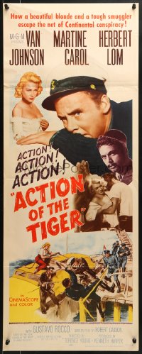 8g011 ACTION OF THE TIGER insert 1957 Van Johnson & Martine Carol try to escape conspiracy!