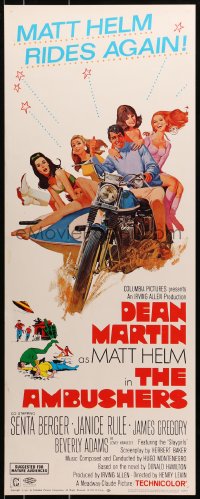 8g018 AMBUSHERS insert 1967 McGinnis art of Martin as Matt Helm w/ sexy Slaygirls on motorcycle!