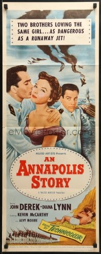 8g021 ANNAPOLIS STORY insert 1955 Don Siegel, both John Derek & Kevin McCarthy love Diana Lynn!