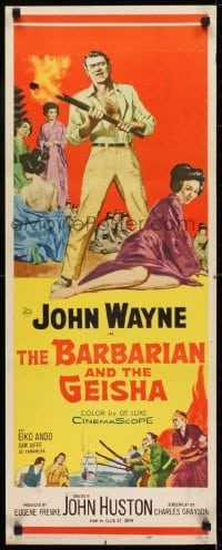 8g024 BARBARIAN & THE GEISHA insert 1958 John Huston, art of John Wayne with torch & Eiko Ando!