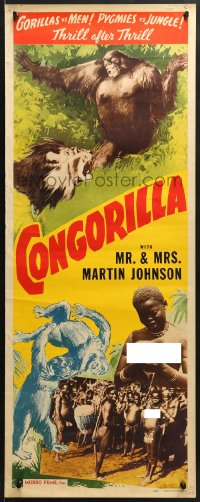 8g069 CONGORILLA insert R1946 Osa & Martin Johnson, cool art of giant ape vs. lion!