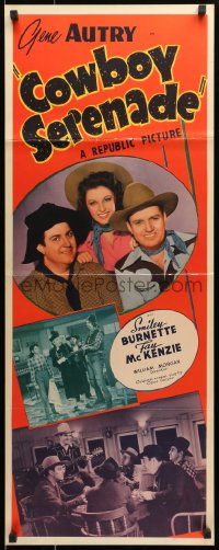 8g074 COWBOY SERENADE insert 1942 Gene Autry, Smiley Burnette, pretty Fay McKenzie, rare!