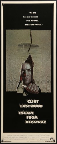 8g106 ESCAPE FROM ALCATRAZ insert 1979 cool artwork of Clint Eastwood busting out by Lettick!